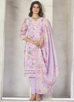 Linen Cotton Light Purple Daily Wear Floral Print Readymade Trouser Pant Suit